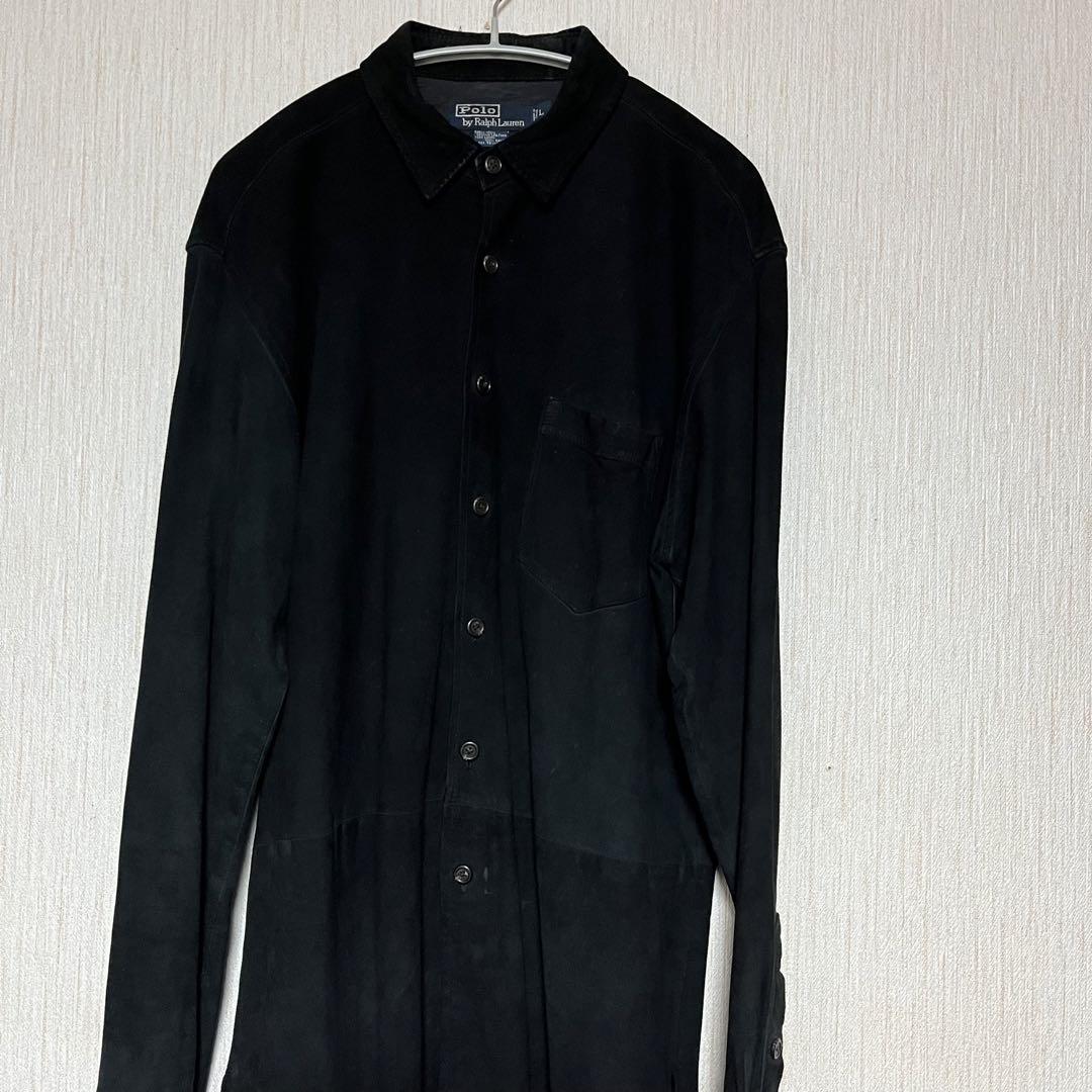 90s polo by ralphlauren レザーシャツ ブラック Lサイズ