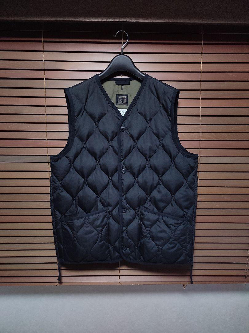 TAION【UNISEX】ミリタリー Vネック ボタン ダウンベスト 黒 XL