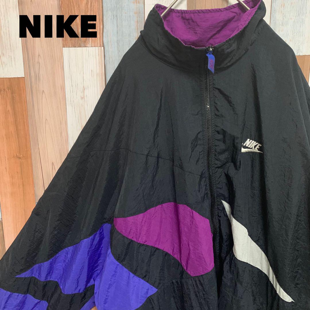 古着 NIKE ジップアップナイロンジャケット ビックスウッシュ 刺繍ロゴ