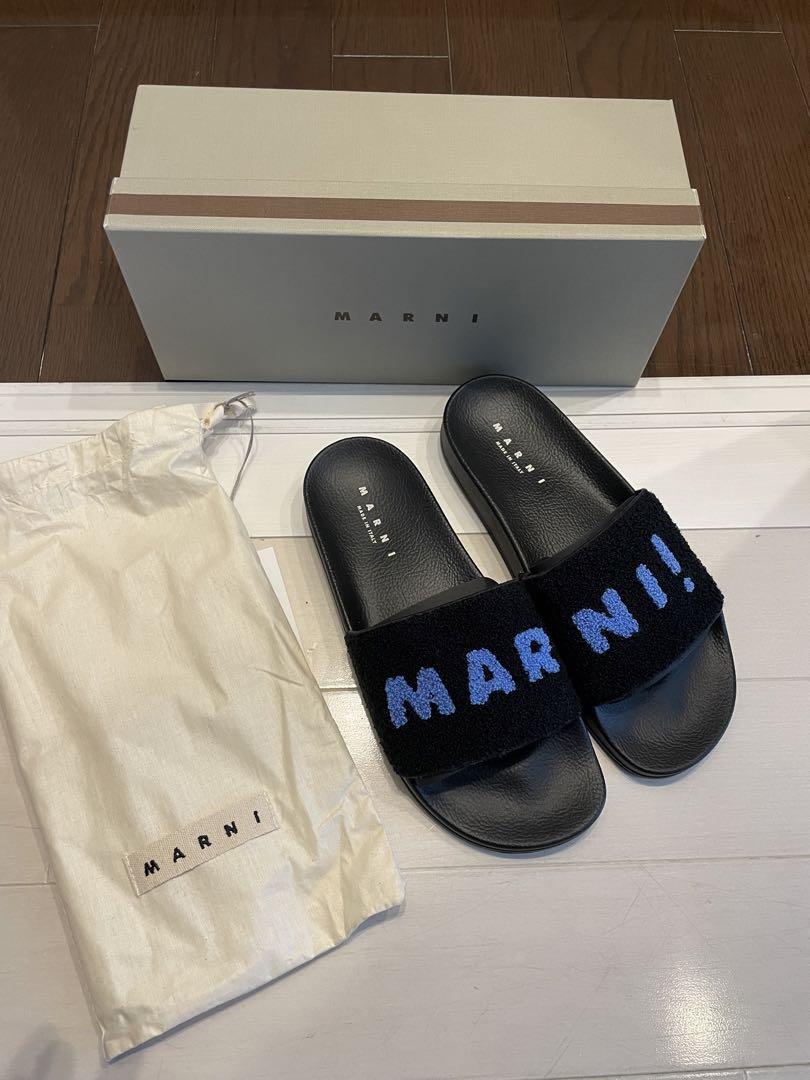 MARNI ブラック ブルー ボアサンダル シャワーサンダル