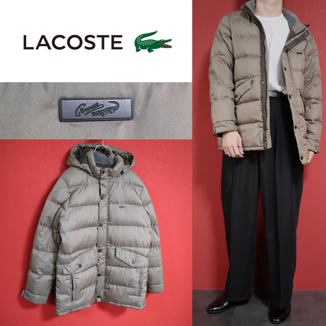 LACOSTE ラコステ フード付き ロゴデザイン ブラウン ダウンジャケット