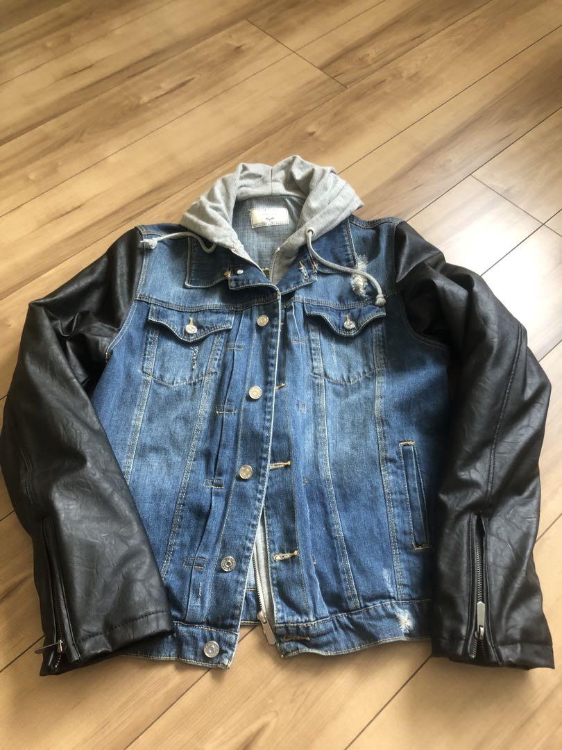ZARA 古着風デニム 合皮 ジャケット