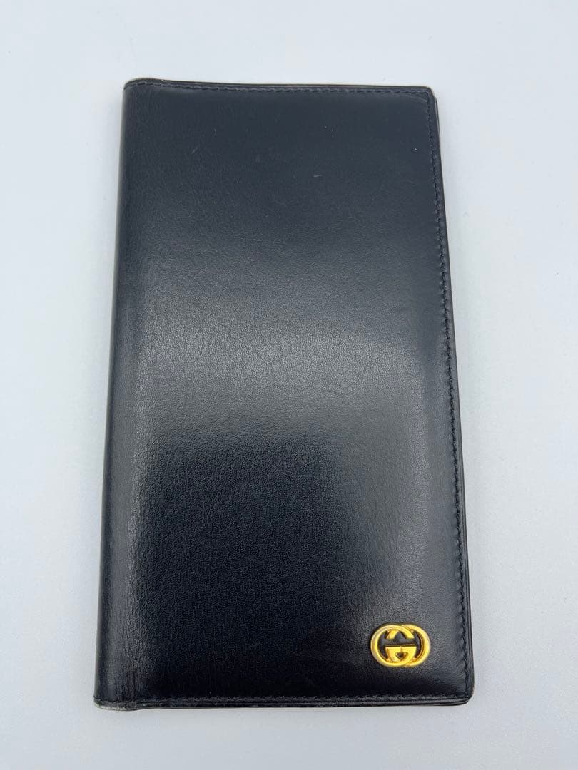 ★GUCCI 長財布 レザー 無地 ブラック メンズ 【中古品】