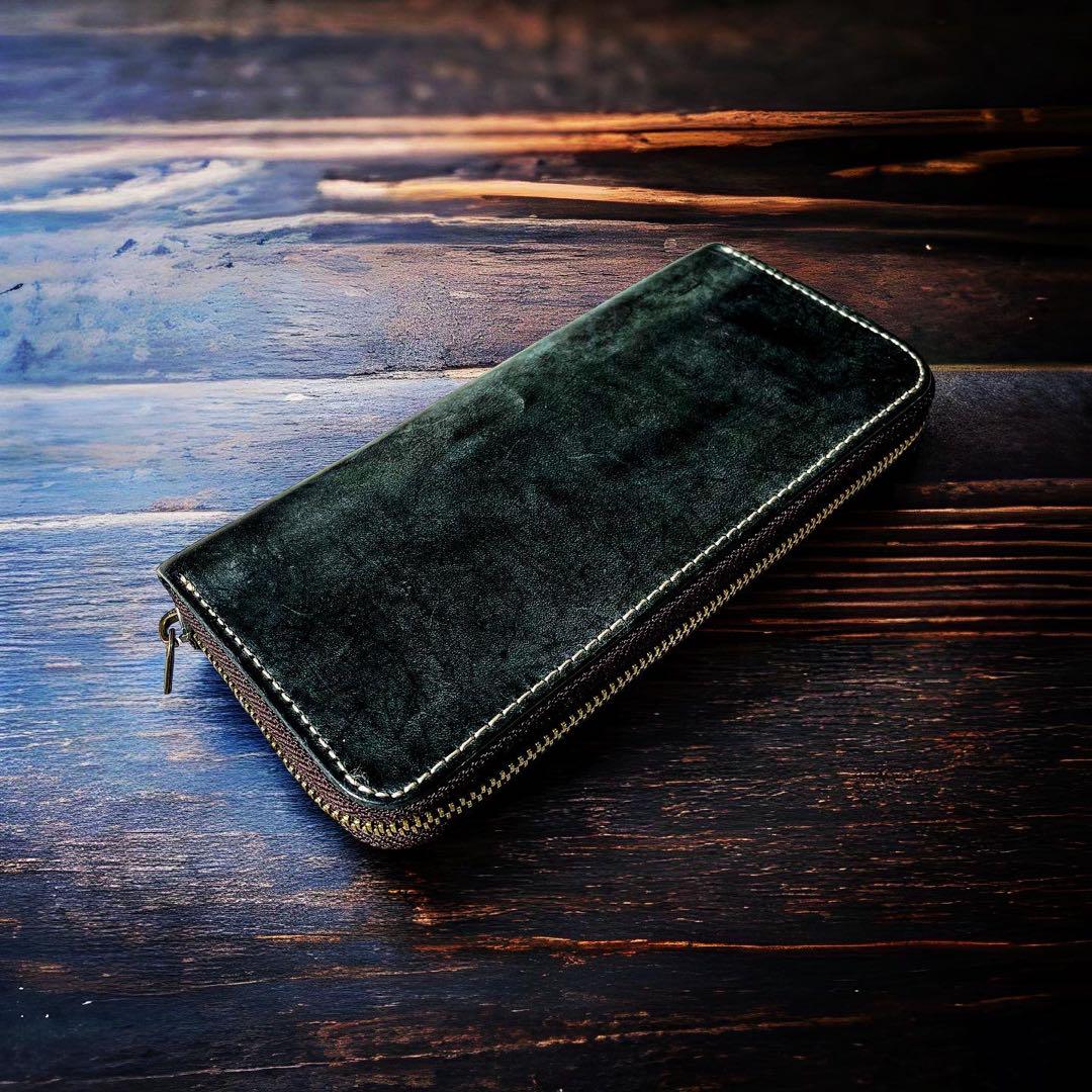 【変化する財布】本革長財布 ラウンドファスナー ハンドメイド レザークラフト