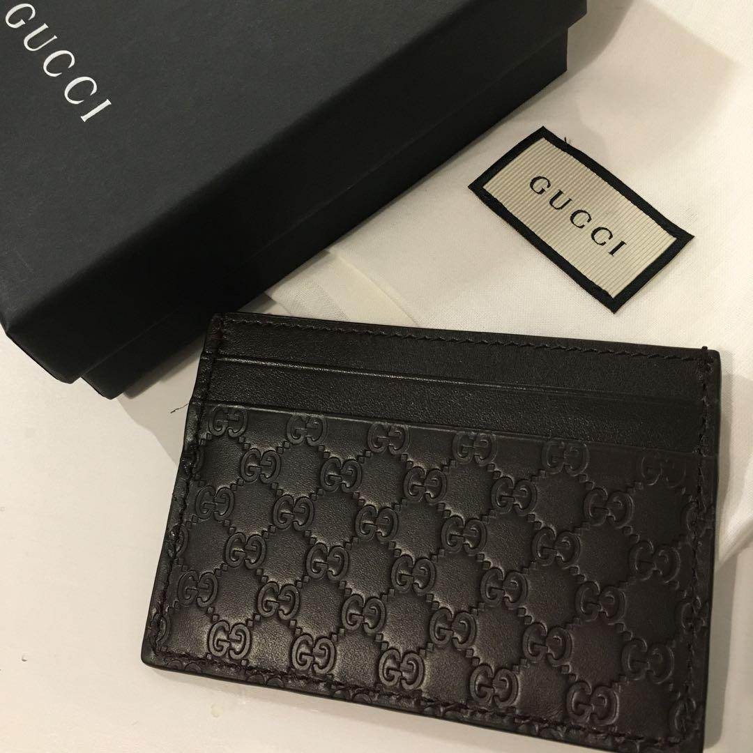 新品 GUCCI シマレザー カードケース ダークブラウン