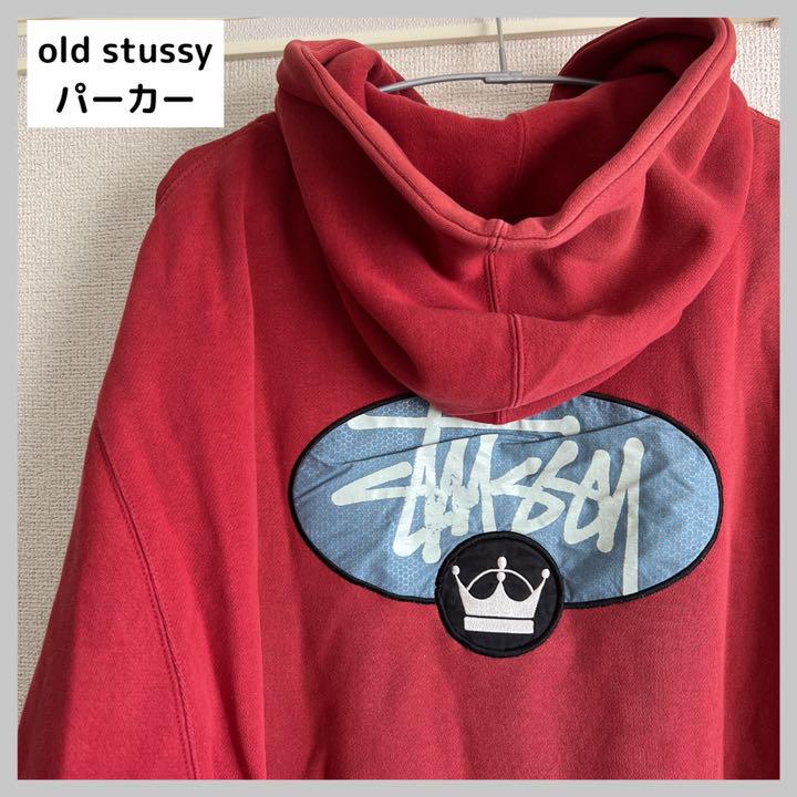 【希少】old stussy 90s 紺タグ パーカー フーディー L 古着 赤