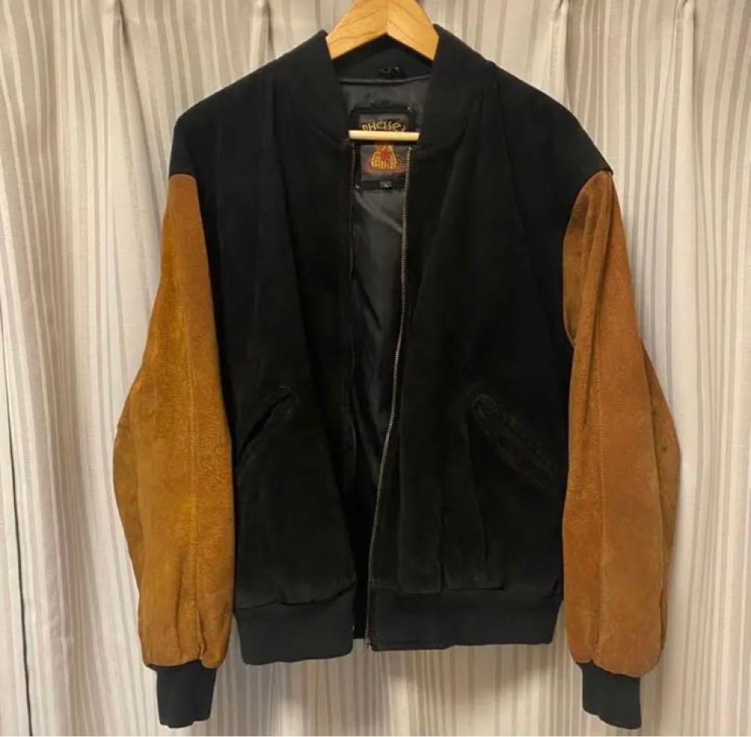 豚革 スタジャン ブルゾン ジャケット 切替 レザー ブラック ブラウン 黒 茶