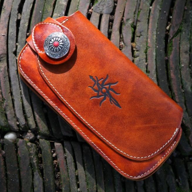 長財布 ハンドメイド 本革 サドルレザー バイカーズ ウォレット ブラウン R4