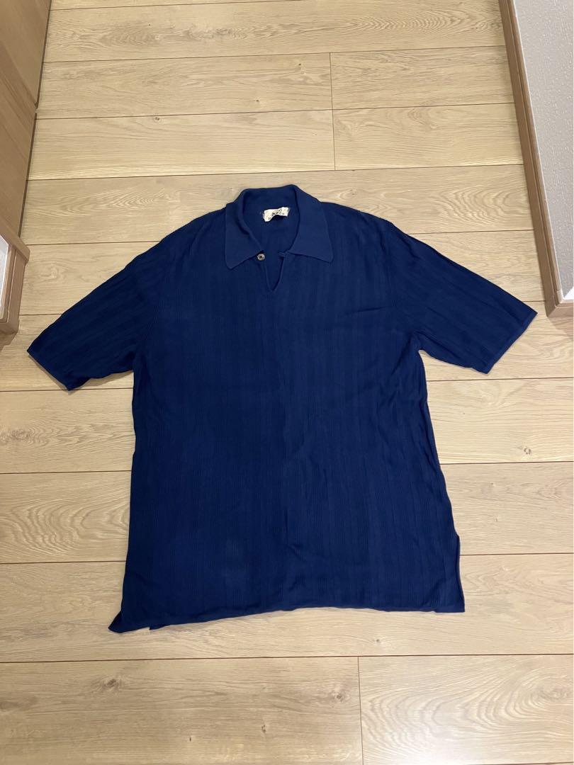 オールドエルメス HERMES ニットポロ L ネイビー 美品