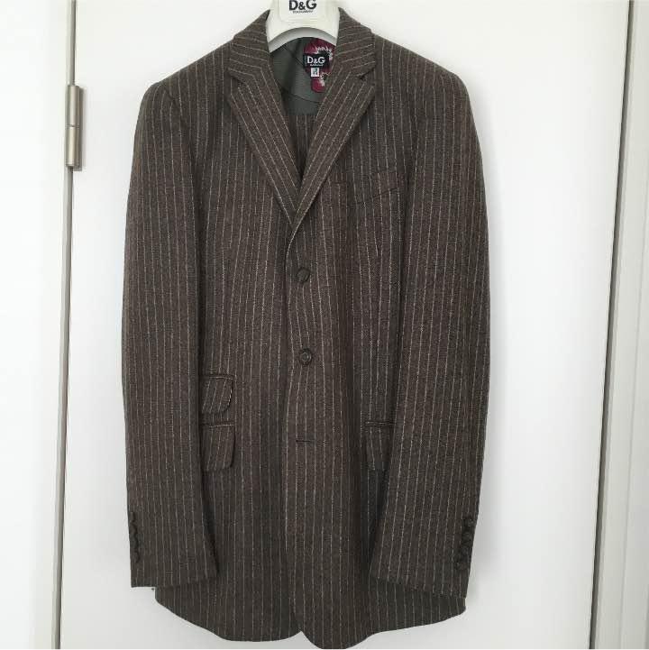 美品!D&G 茶ストライプスリーピース3Bスーツ サイズ44