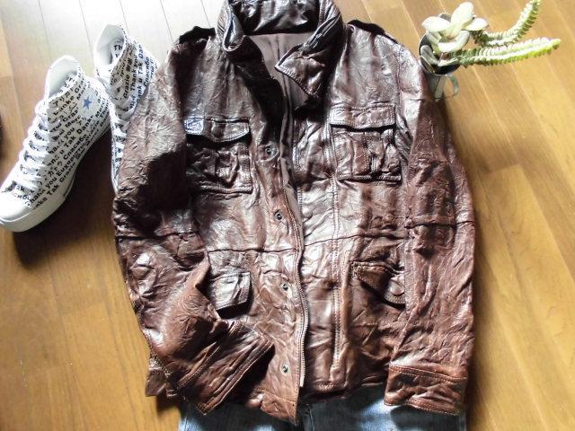 新品 4万 表記2 アバハウス メンズラムスキンレザージャケットブルゾン